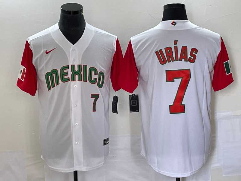Men's Mexico Baseball #7 Julio Urias Number 2023 White Red World Classic Stitched Jersey21